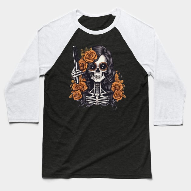 Mardi gras skeleton hairdresser Baseball T-Shirt by Edgi